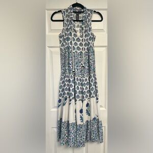 NWT Chelsea & Theodore Boho Tiered Blue Green Purple Gold Accent Maxi Dress XS